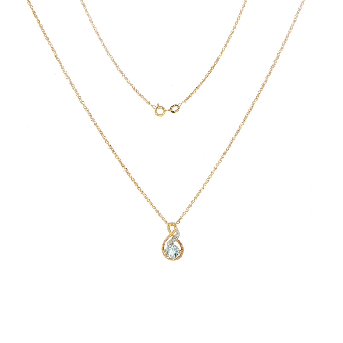 9ct Yellow Gold Aquamarine and Diamond Pendant Necklace - Mega Cash Sydney