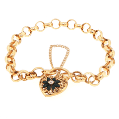 9ct Yellow Gold Black Heart and Diamond Charm Belcher Bracelet - Mega Cash Sydney