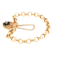 9ct Yellow Gold Black Heart and Diamond Charm Belcher Bracelet - Mega Cash Sydney