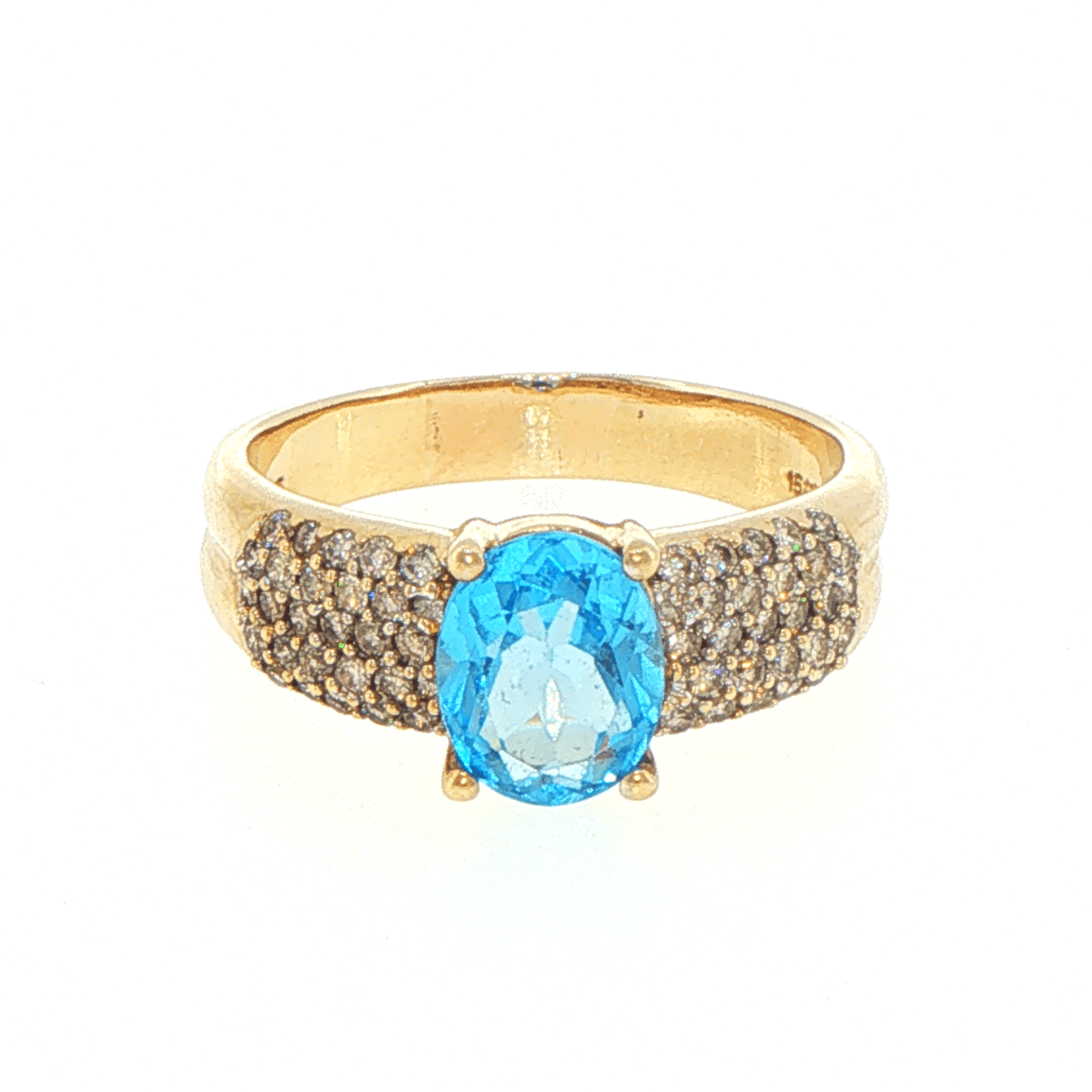9ct Yellow Gold Blue Oval Multi-stoned Diamond Ring - Mega Cash Sydney