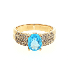 9ct Yellow Gold Blue Oval Multi-stoned Diamond Ring - Mega Cash Sydney