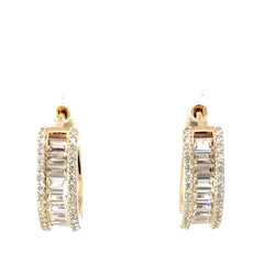 9ct Yellow Gold Cubic Zirconia Baguette and Round Hoop Earrings - Mega Cash Sydney
