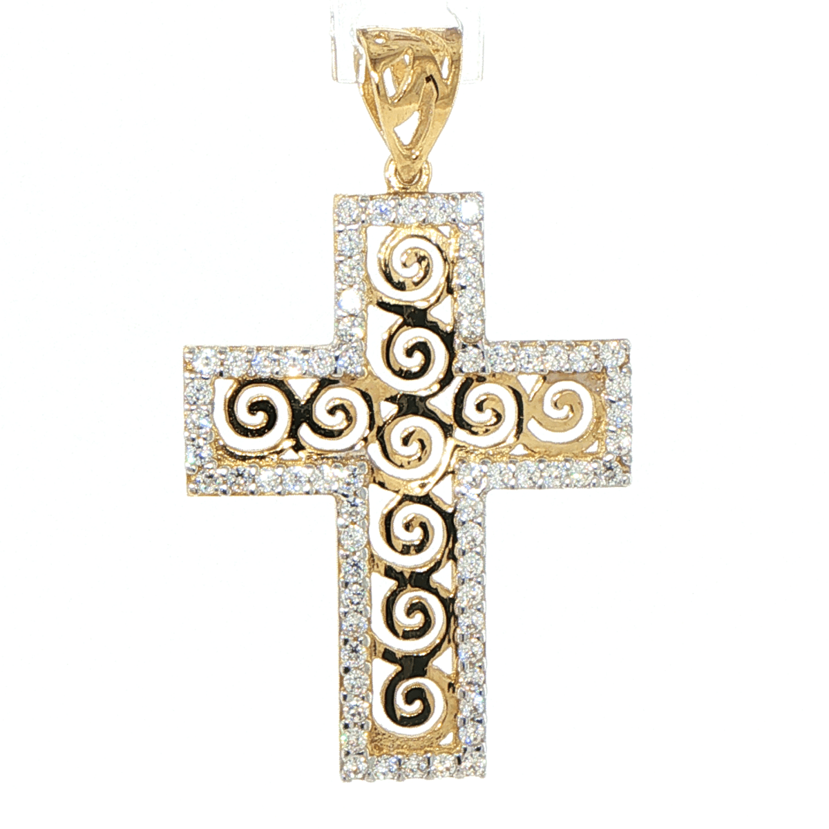 9ct Yellow Gold Cubic Zirconia Border Scrollwork Cross Pendant - Mega Cash Sydney