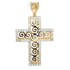 9ct Yellow Gold Cubic Zirconia Border Scrollwork Cross Pendant - Mega Cash Sydney