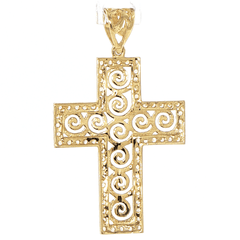 9ct Yellow Gold Cubic Zirconia Border Scrollwork Cross Pendant - Mega Cash Sydney