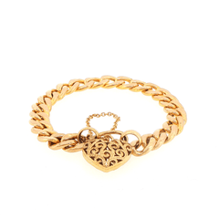 9ct Yellow Gold Curb Link Charm Bracelet with Heart Padlock - Mega Cash Sydney