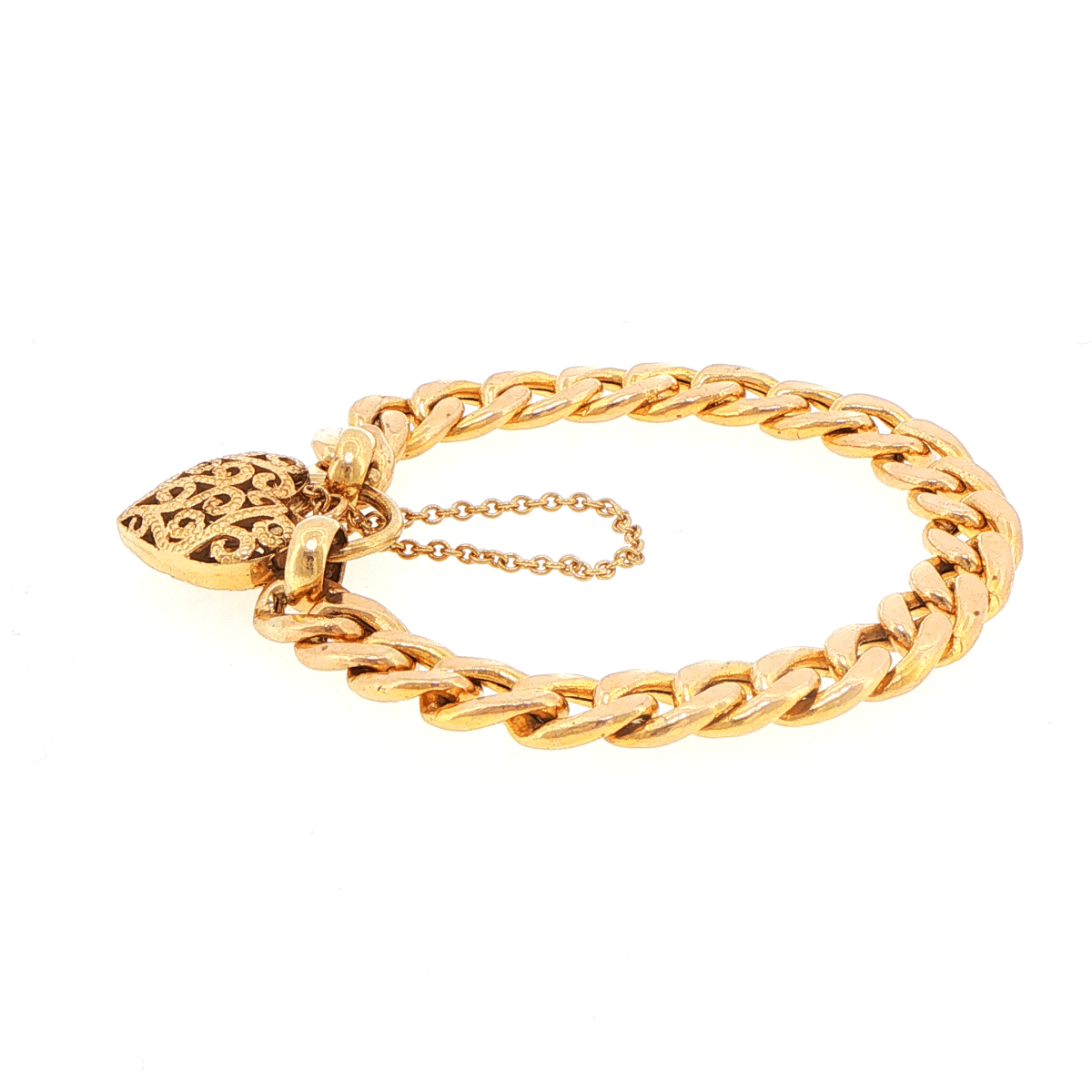 9ct Yellow Gold Curb Link Charm Bracelet with Heart Padlock - Mega Cash Sydney