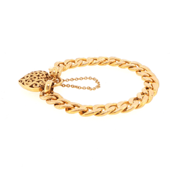 9ct Yellow Gold Curb Link Charm Bracelet with Heart Padlock - Mega Cash Sydney