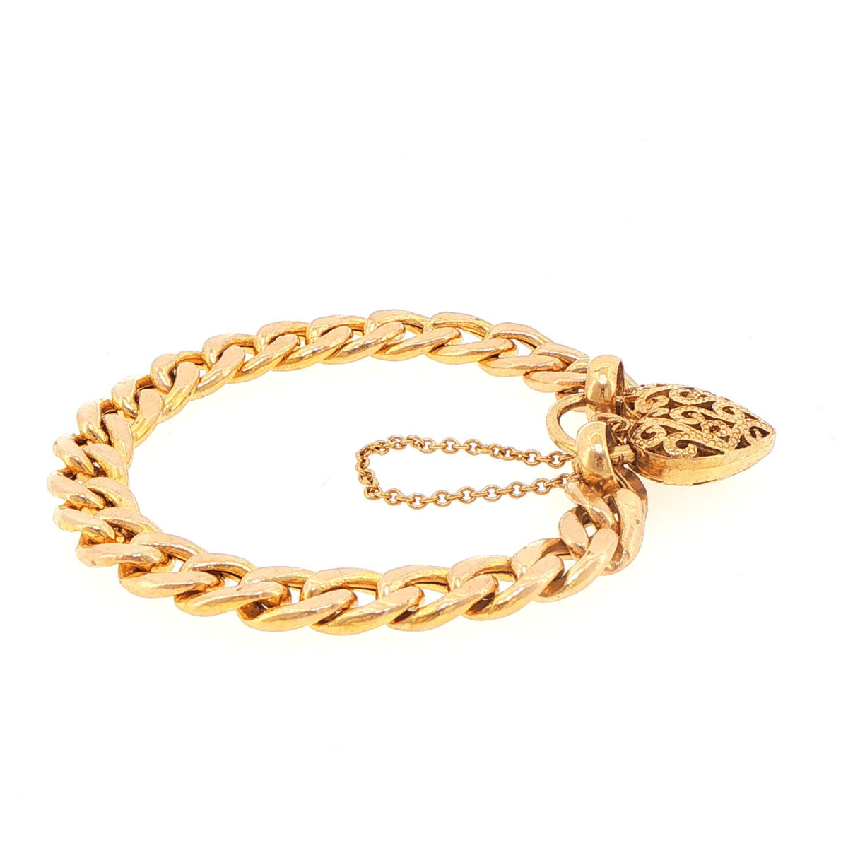 9ct Yellow Gold Curb Link Charm Bracelet with Heart Padlock - Mega Cash Sydney