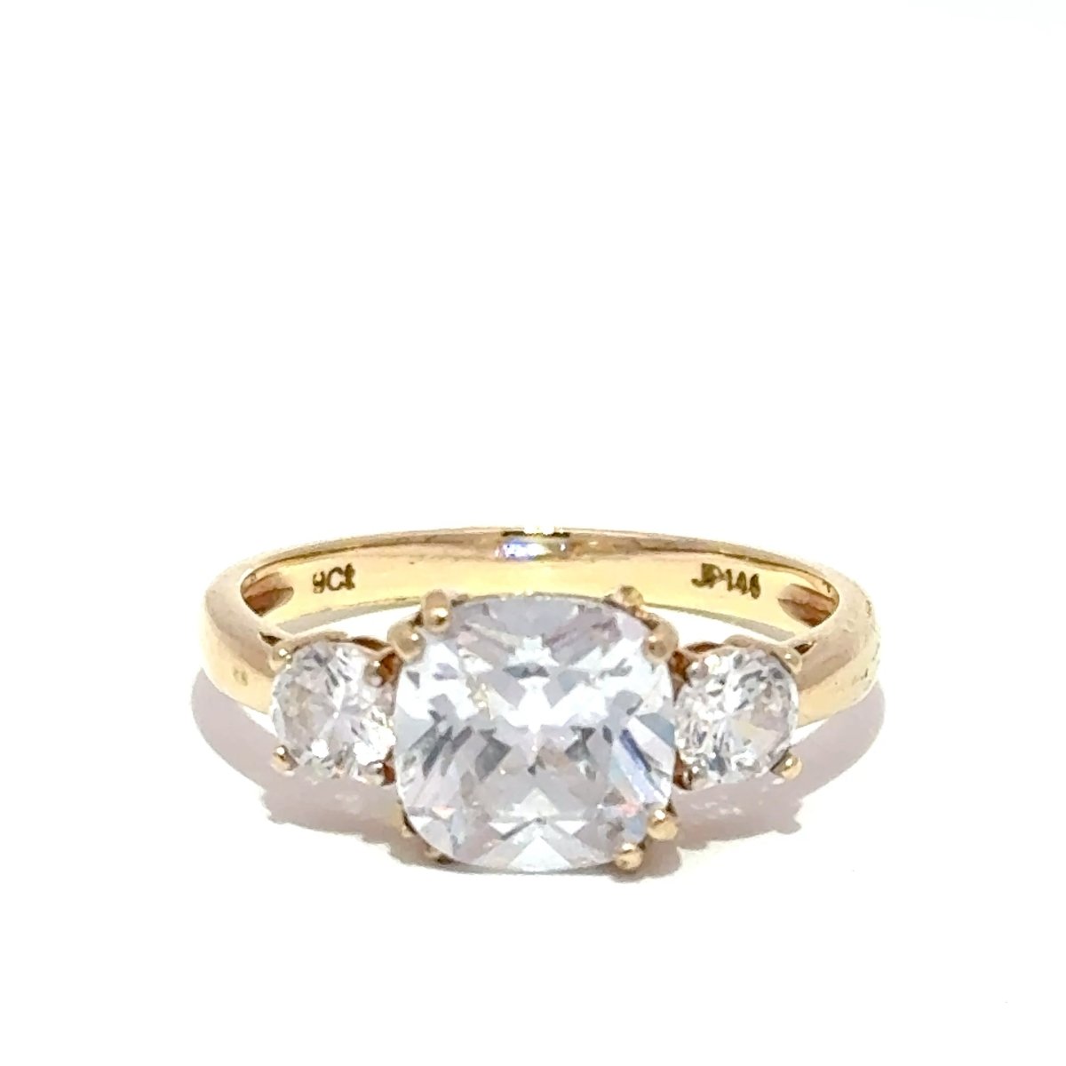 9ct Yellow Gold Cushion Cut Three-Stone Diamond Ring - Mega Cash Sydney