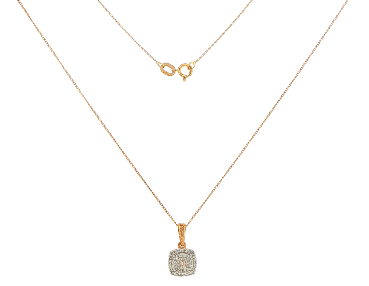 9ct Yellow Gold Cushion-Shaped Diamond Cluster Pendant Necklace - Mega Cash Sydney