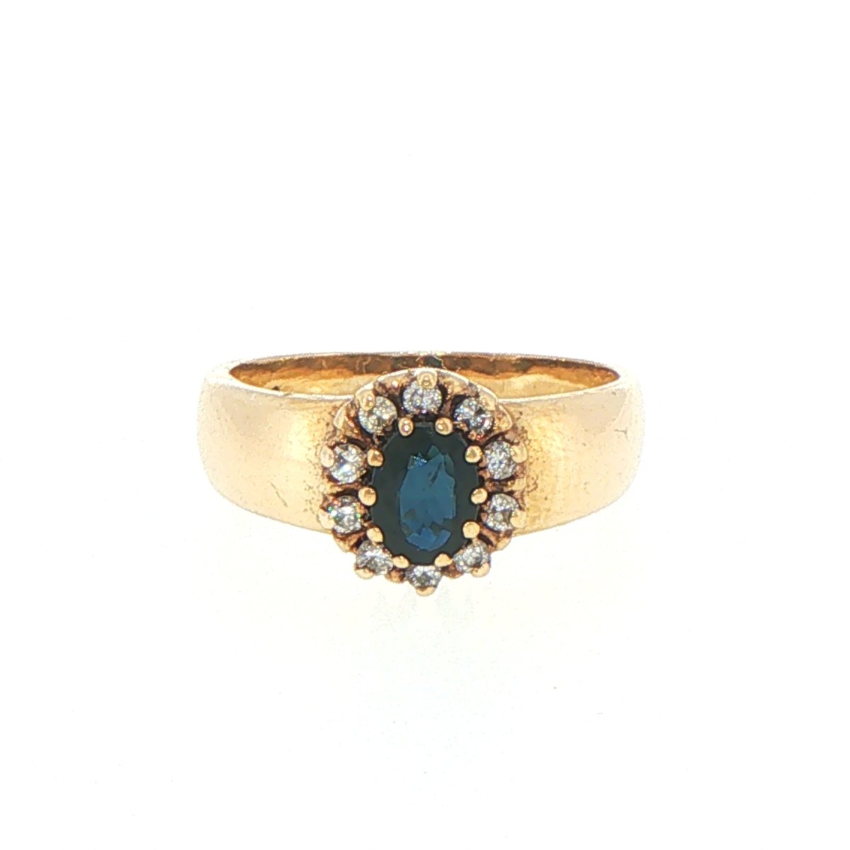 9ct Yellow Gold Deep Blue Sapphire Halo Ring - Mega Cash Sydney