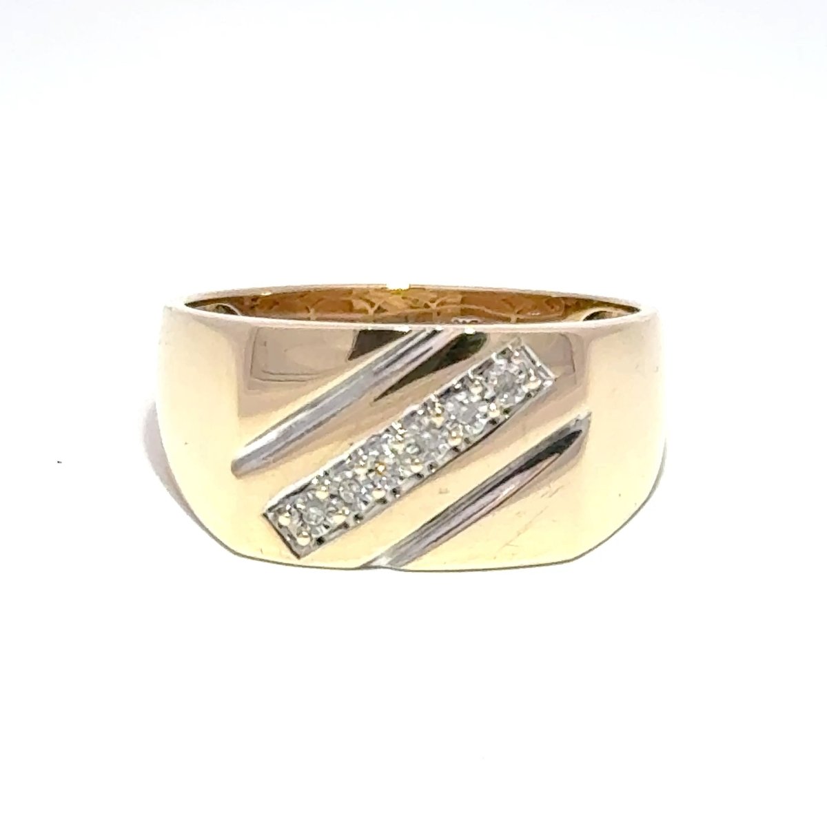 9ct Yellow Gold Diagonal Diamond Signet Ring - Mega Cash Sydney