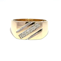 9ct Yellow Gold Diagonal Diamond Signet Ring - Mega Cash Sydney