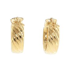 9ct Yellow Gold Diagonal Ribbed Hoop Earrings - Mega Cash Sydney