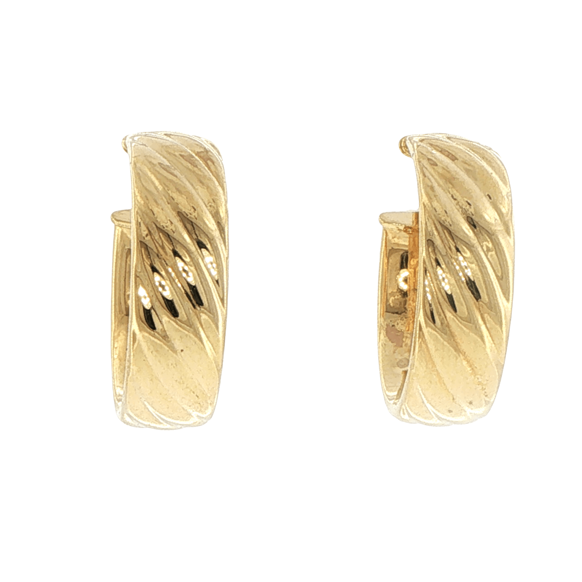 9ct Yellow Gold Diagonal Ribbed Hoop Earrings - Mega Cash Sydney