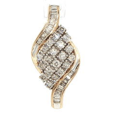 9ct Yellow Gold Diamond Cluster and Baguette Swirl Pendant - Mega Cash Sydney