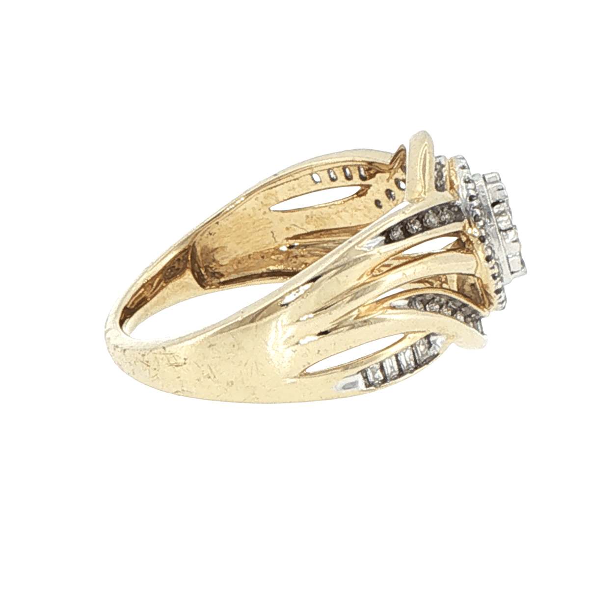 9ct Yellow Gold Diamond Cluster Bypass Ring - Mega Cash Sydney