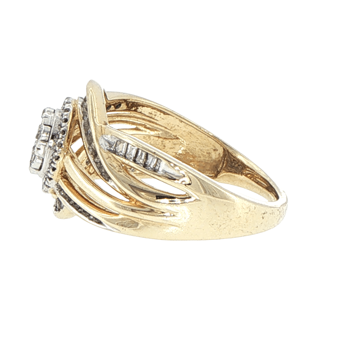 9ct Yellow Gold Diamond Cluster Bypass Ring - Mega Cash Sydney