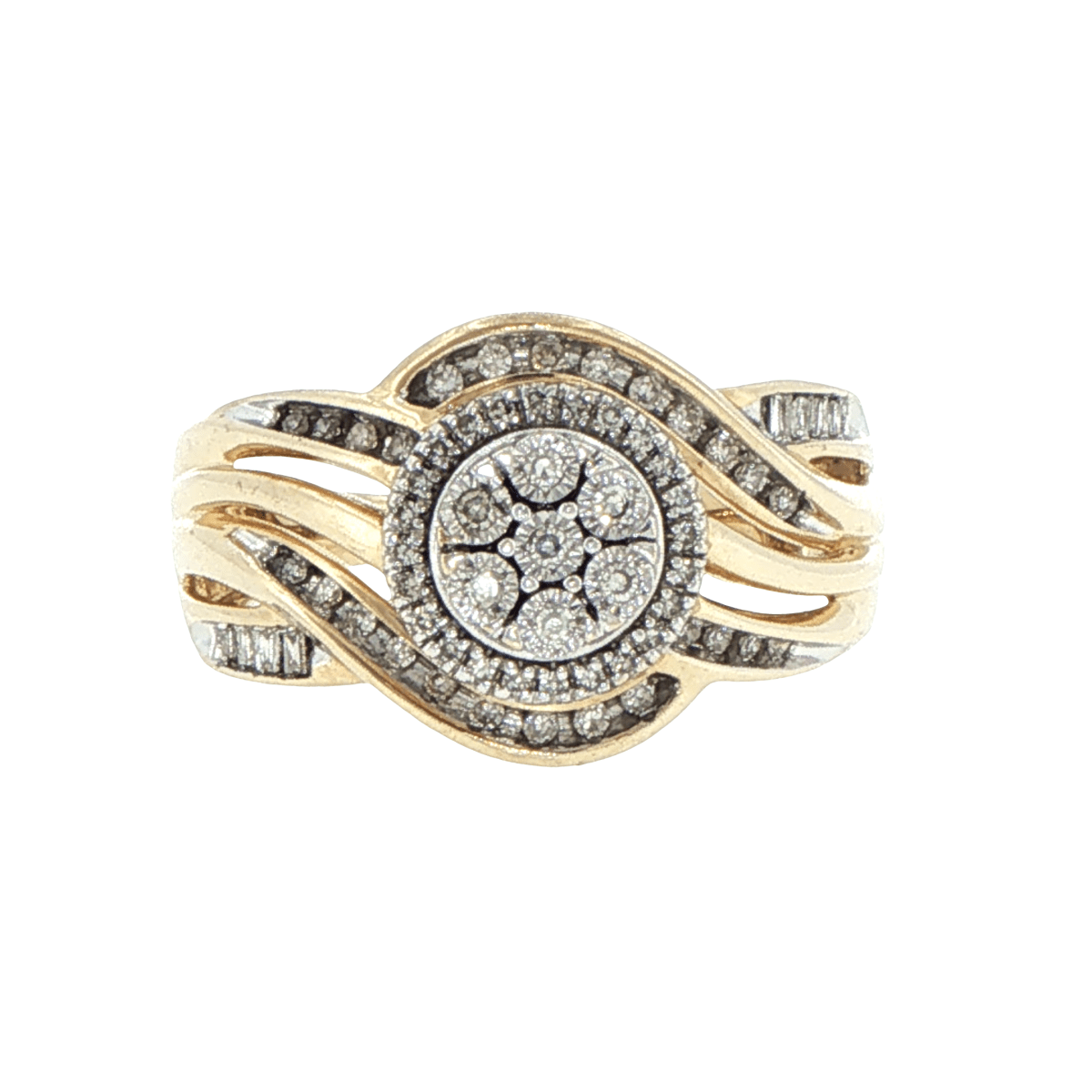 9ct Yellow Gold Diamond Cluster Bypass Ring - Mega Cash Sydney