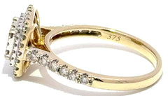 9ct Yellow Gold Diamond Cluster Double Halo Ring - Mega Cash Sydney
