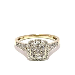 9ct Yellow Gold Diamond Cluster Halo Ring - Mega Cash Sydney
