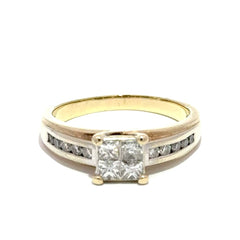 9ct Yellow Gold Diamond Cluster Ring with Channel Set Band - Mega Cash Sydney