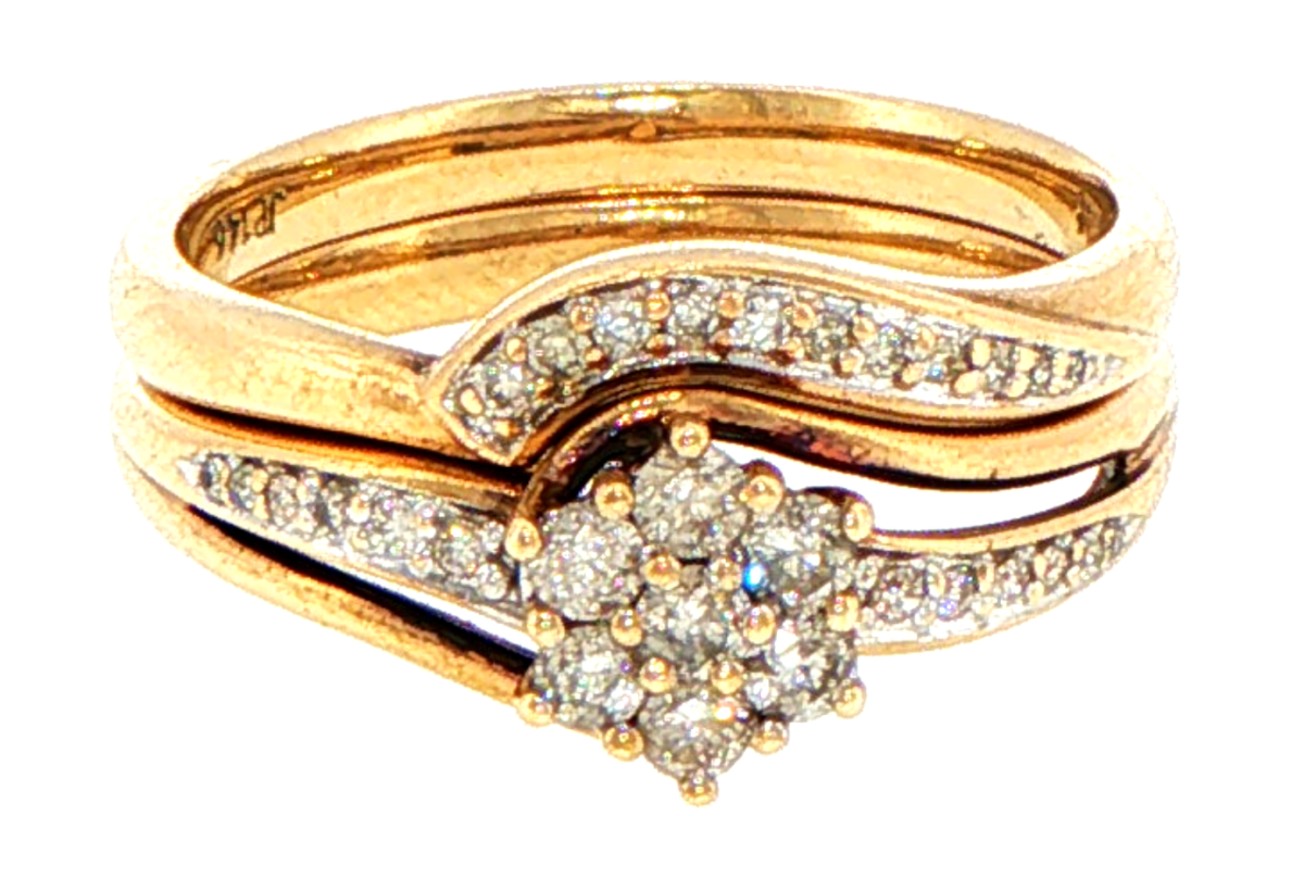 9ct Yellow Gold Diamond Cluster Wedding Ring Set - Mega Cash Sydney
