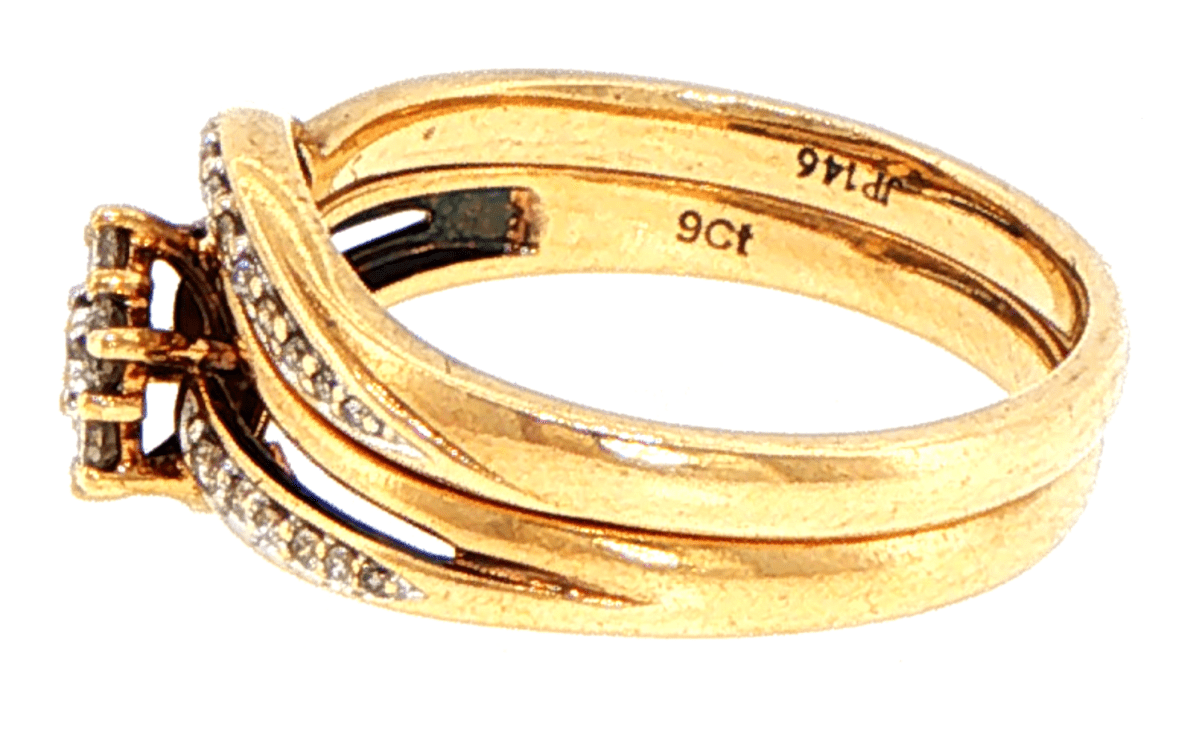 9ct Yellow Gold Diamond Cluster Wedding Ring Set - Mega Cash Sydney