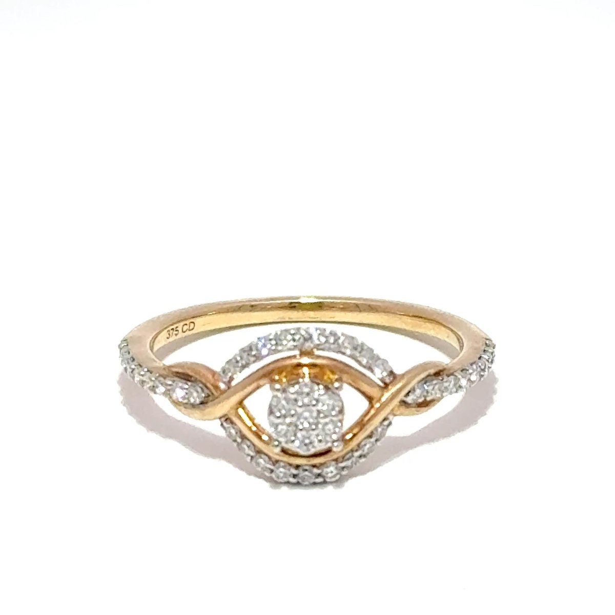 9ct Yellow Gold Diamond Crossover Cluster Ring - Mega Cash Sydney