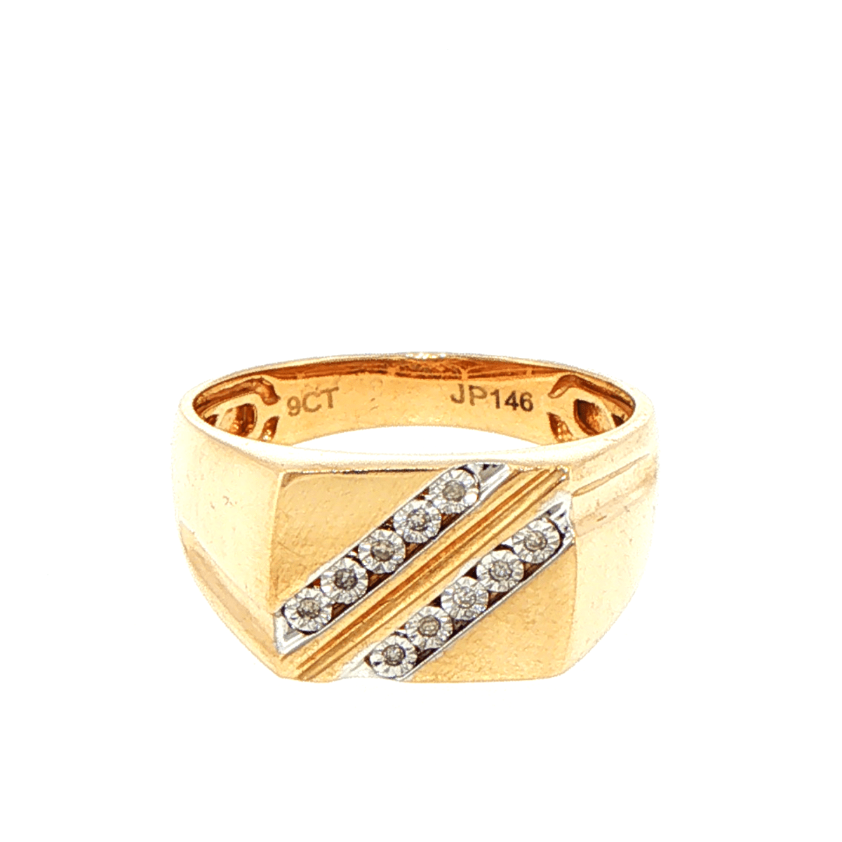 9ct Yellow Gold Diamond Diagonal Signet Ring - Mega Cash Sydney