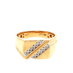 9ct Yellow Gold Diamond Diagonal Signet Ring - Mega Cash Sydney