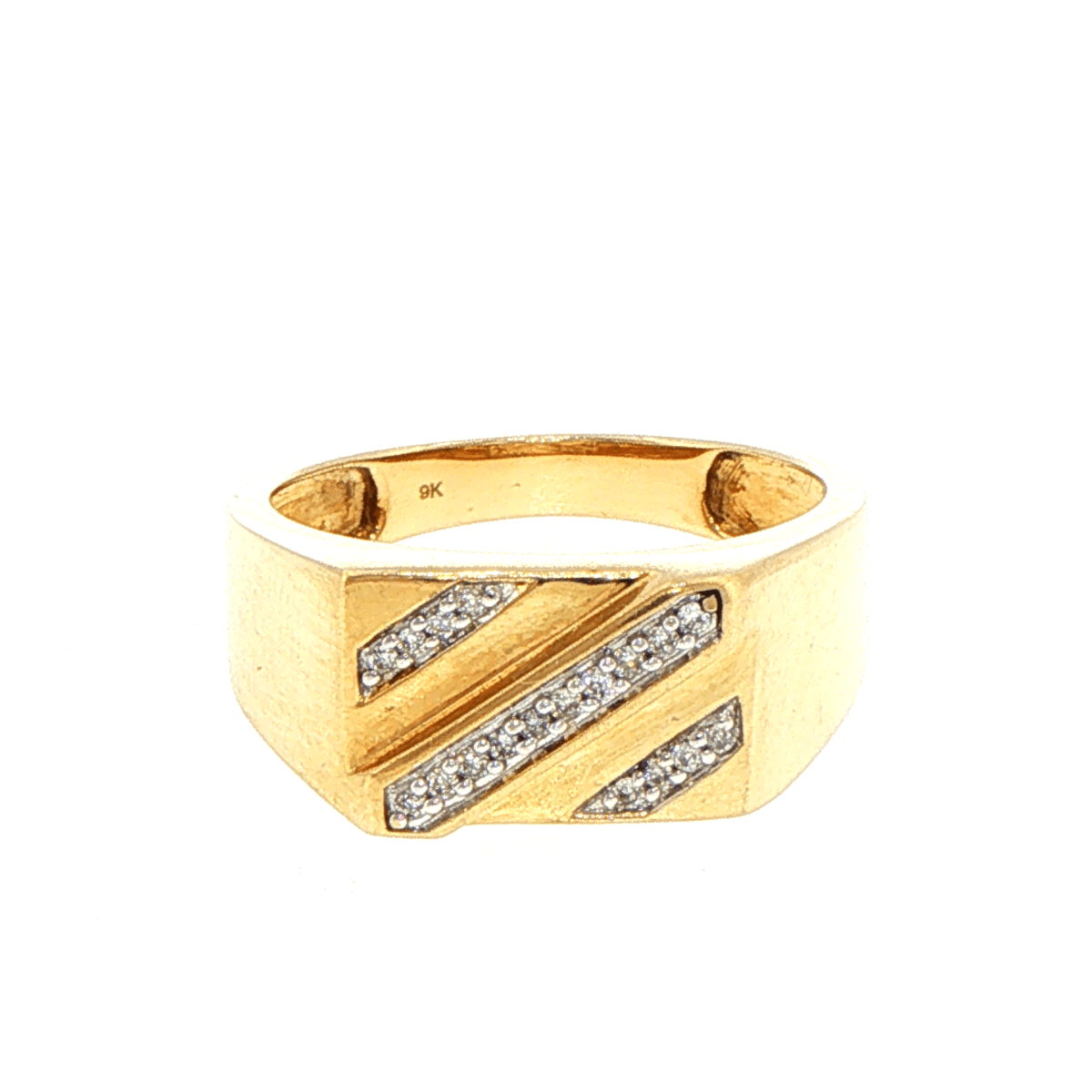 9ct Yellow Gold Diamond Diagonal Stripe Signet Ring - Mega Cash Sydney