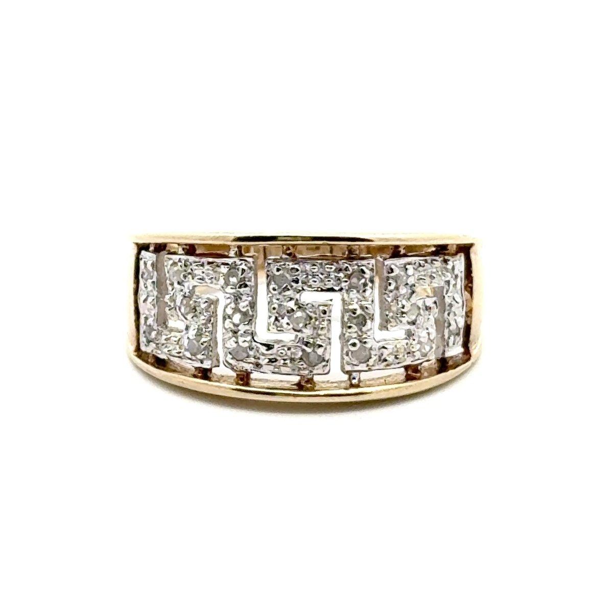 9ct Yellow Gold Diamond Greek Key Openwork Ring - Mega Cash Sydney