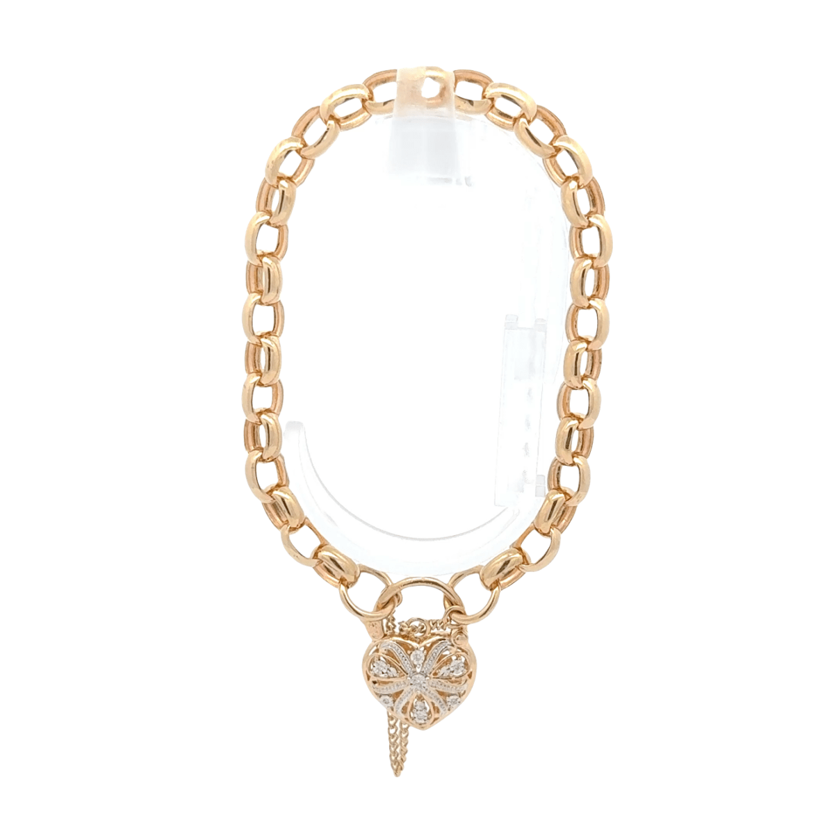 9ct Yellow Gold Diamond Heart Belcher Bracelet - Mega Cash Sydney