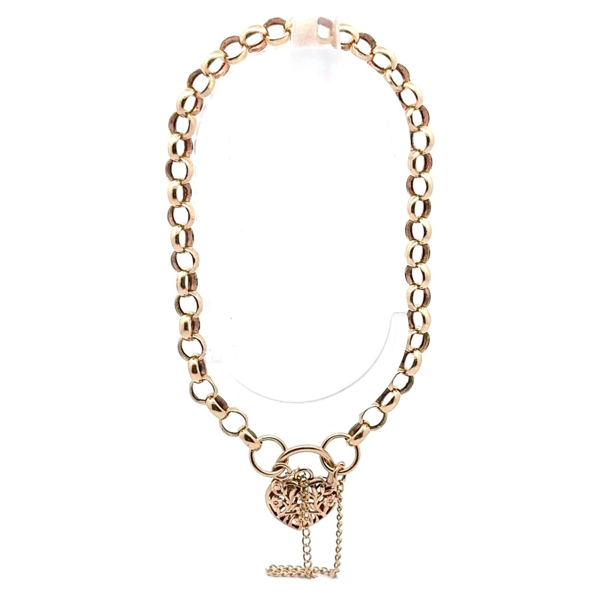 9ct Yellow Gold Diamond Heart Padlock Belcher Bracelet - Mega Cash Sydney