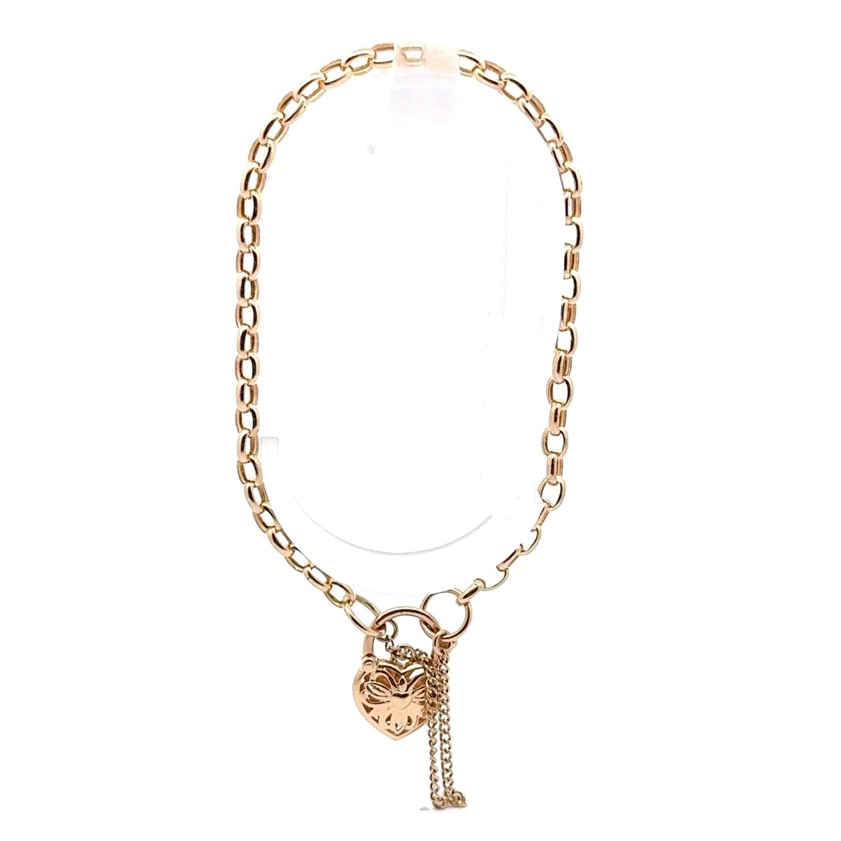 9ct Yellow Gold Diamond Heart Padlock Charm Belcher Bracelet - Mega Cash Sydney