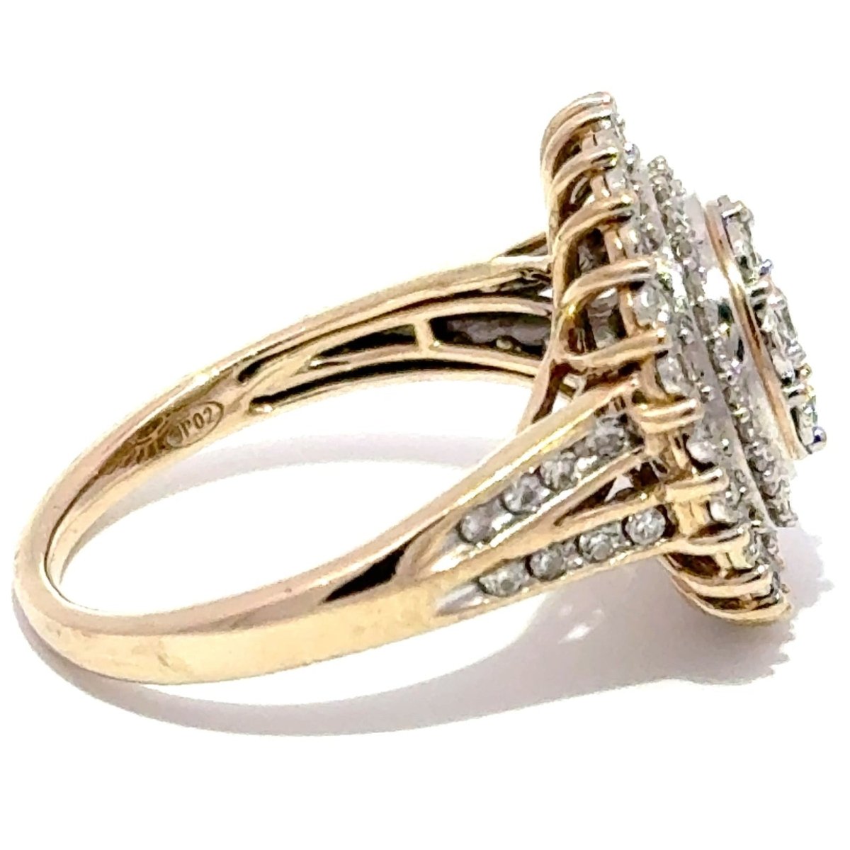 9ct Yellow Gold Diamond Multi-Halo Cluster Cocktail Ring - Mega Cash Sydney