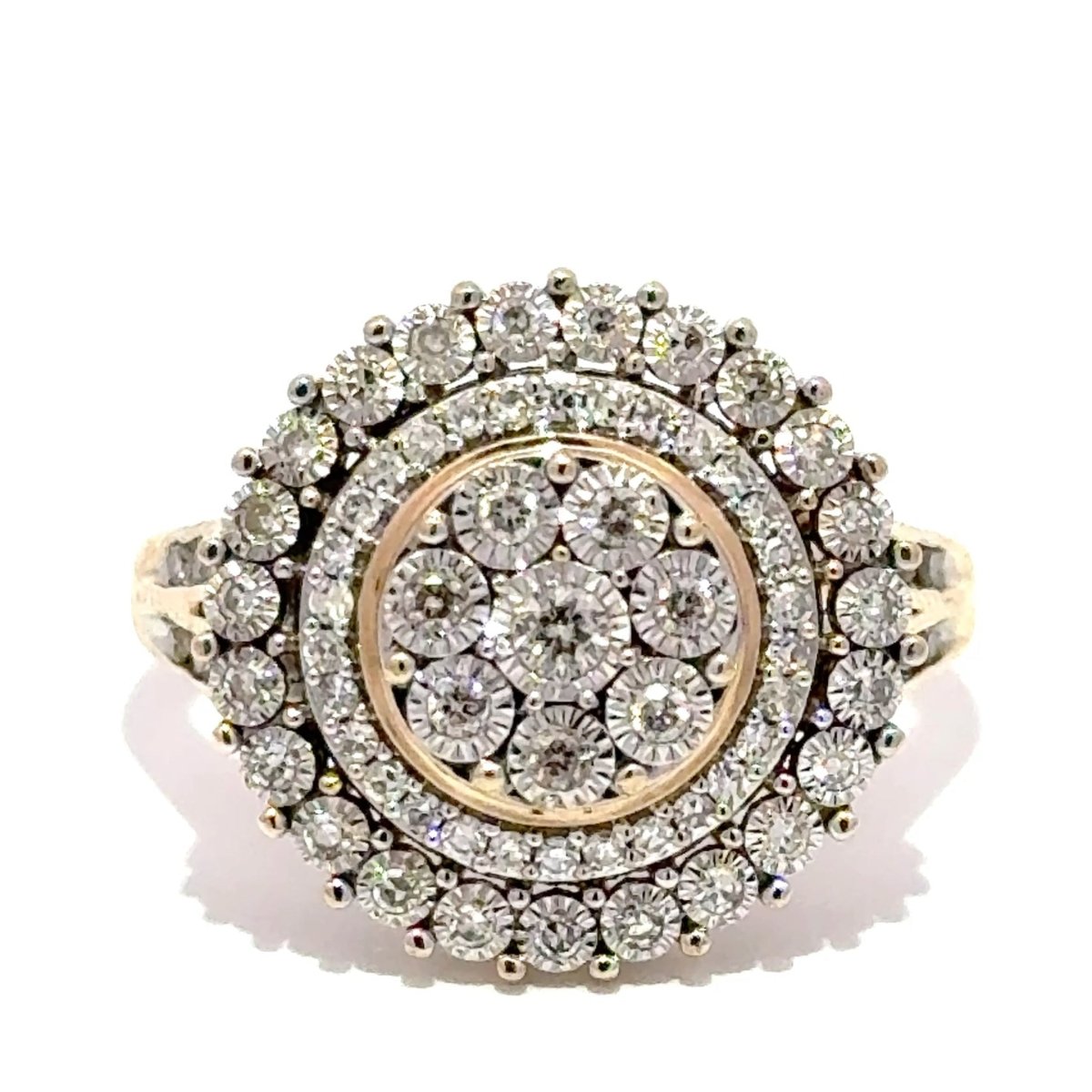 9ct Yellow Gold Diamond Multi-Halo Cluster Cocktail Ring - Mega Cash Sydney