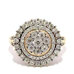 9ct Yellow Gold Diamond Multi-Halo Cluster Cocktail Ring - Mega Cash Sydney