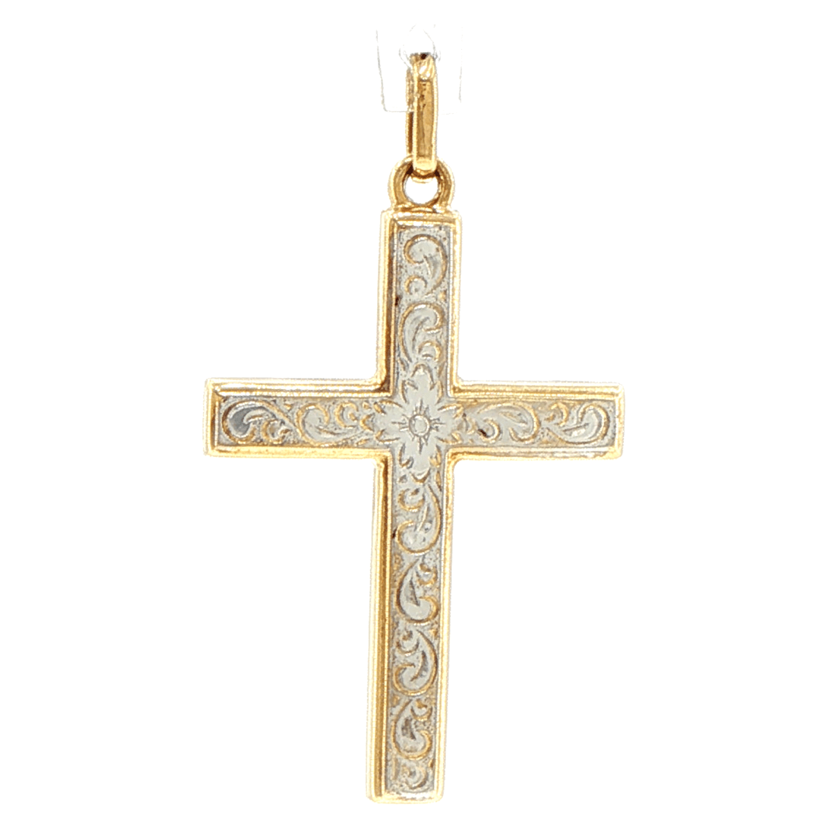 9ct Yellow Gold Engraved Scrollwork Cross Pendant - Mega Cash Sydney
