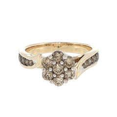 9ct Yellow Gold Fancy Brown Diamond Floral Bypass Ring - Mega Cash Sydney