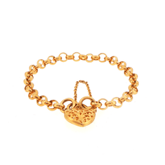 9ct Yellow Gold Filigree Heart Padlock Charm Bracelet - Mega Cash Sydney