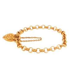 9ct Yellow Gold Filigree Heart Padlock Charm Bracelet - Mega Cash Sydney