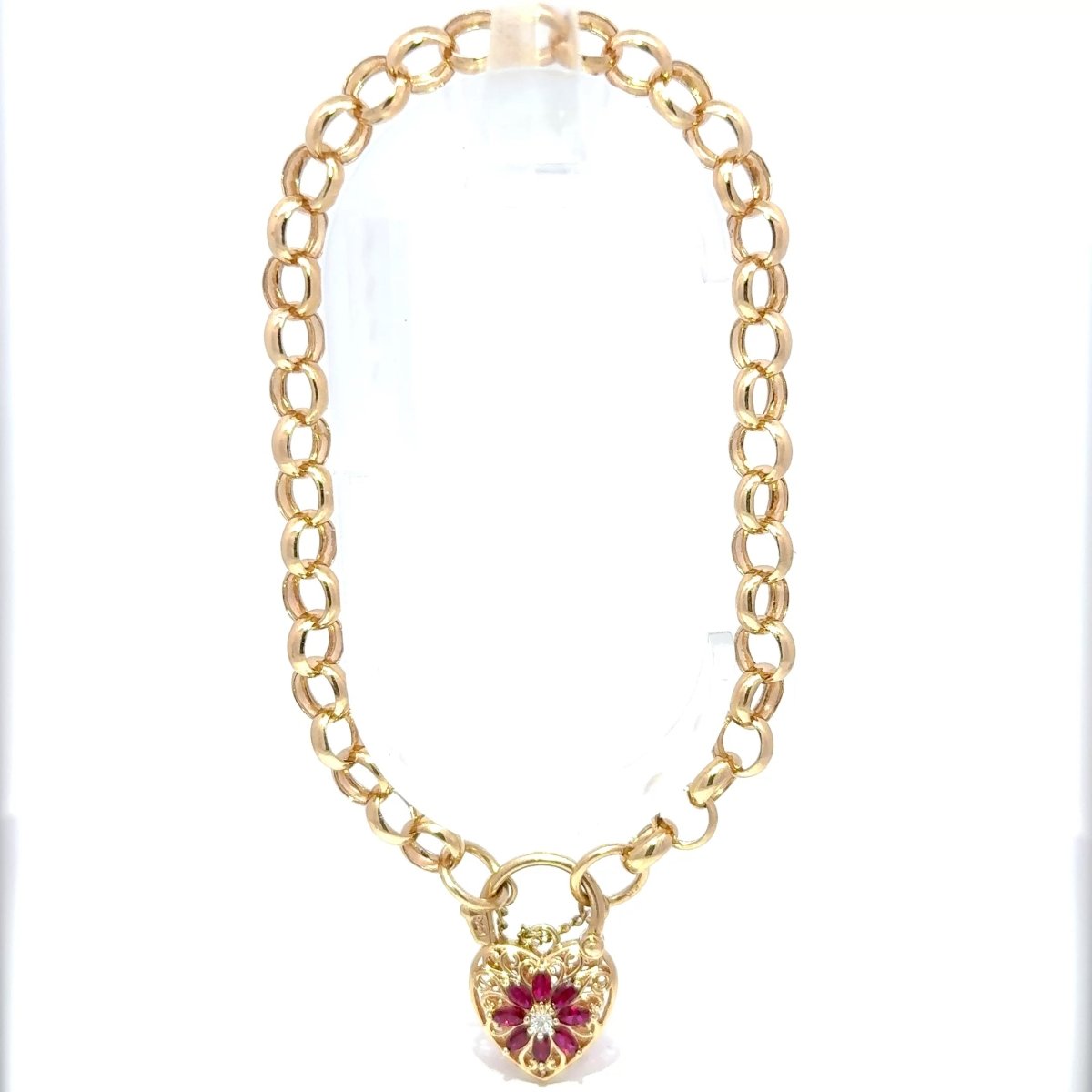9ct Yellow Gold Floral Ruby Heart Locket Bracelet - Mega Cash Sydney