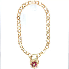 9ct Yellow Gold Floral Ruby Heart Locket Bracelet - Mega Cash Sydney
