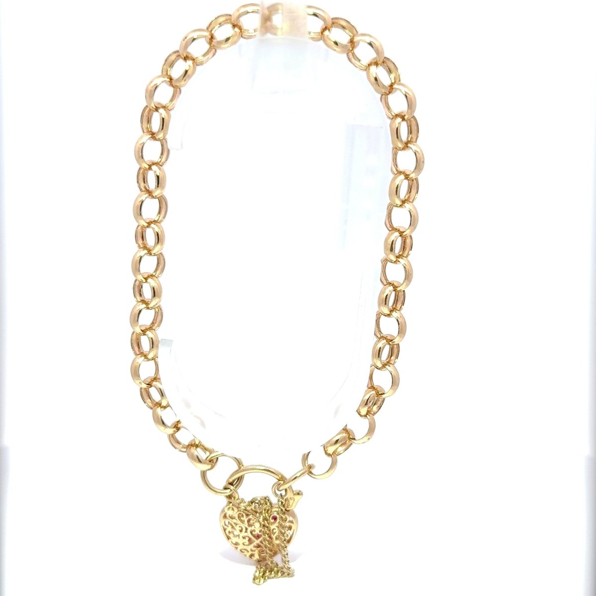 9ct Yellow Gold Floral Ruby Heart Locket Bracelet - Mega Cash Sydney