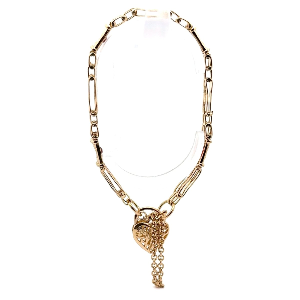 9ct Yellow Gold Gate Bracelet with Heart Locket Chain Tassel - Mega Cash Sydney