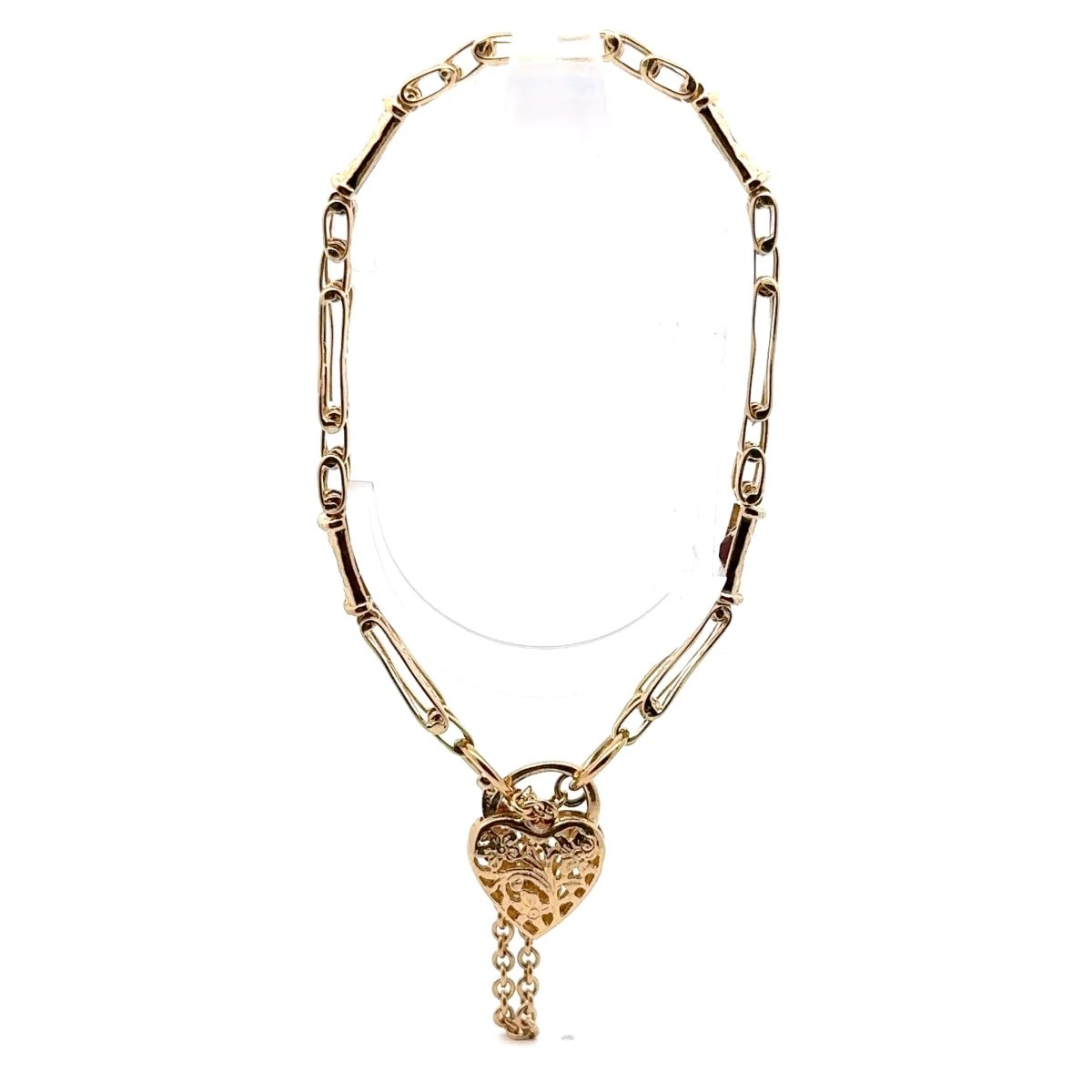 9ct Yellow Gold Gate Bracelet with Heart Locket Chain Tassel - Mega Cash Sydney