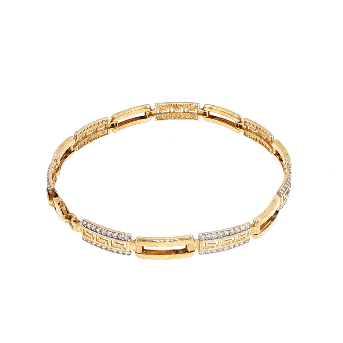 9ct Yellow Gold Greek Key Cubic Zirconia Link Bracelet - Mega Cash Sydney